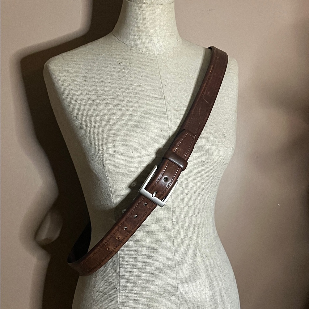 😄Brown Leather Belt Dockers Silver Buckle